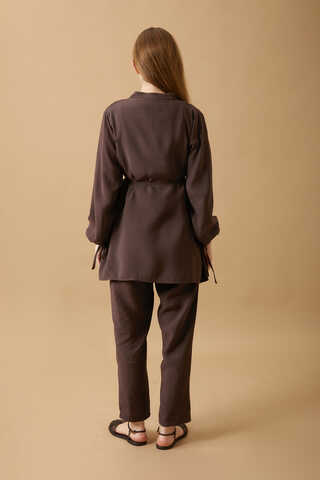 Nervürlü Pantolon Takım Kahverengi - 6