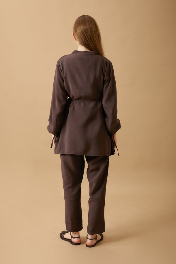 Nervürlü Pantolon Takım Kahverengi - 6