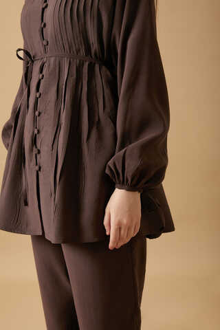 Nervürlü Pantolon Takım Kahverengi - 7