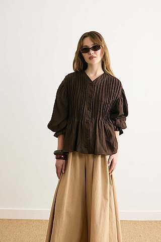 Nervürlü Vual Gömlek Acı Kahve - 5