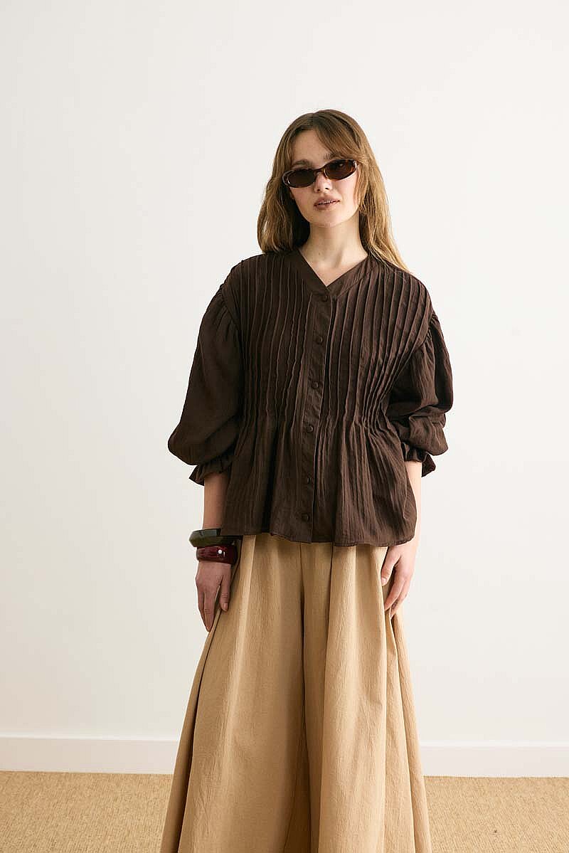 Nervürlü Vual Gömlek Acı Kahve - 5