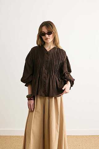 Nervürlü Vual Gömlek Acı Kahve - 1