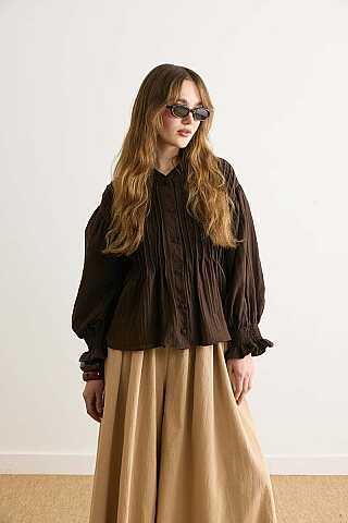 Nervürlü Vual Gömlek Acı Kahve - 7