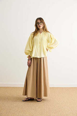 Nervürlü Vual Gömlek Açık Sarı - 1