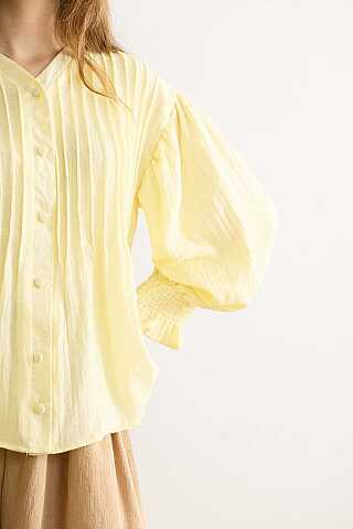 Nervürlü Vual Gömlek Açık Sarı - 2