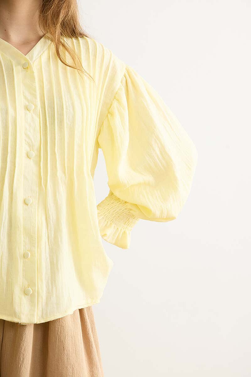 Nervürlü Vual Gömlek Açık Sarı - 2