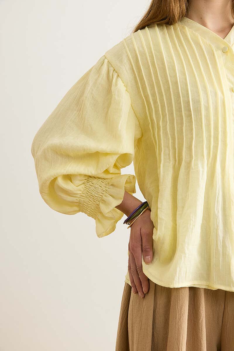 Nervürlü Vual Gömlek Açık Sarı - 4