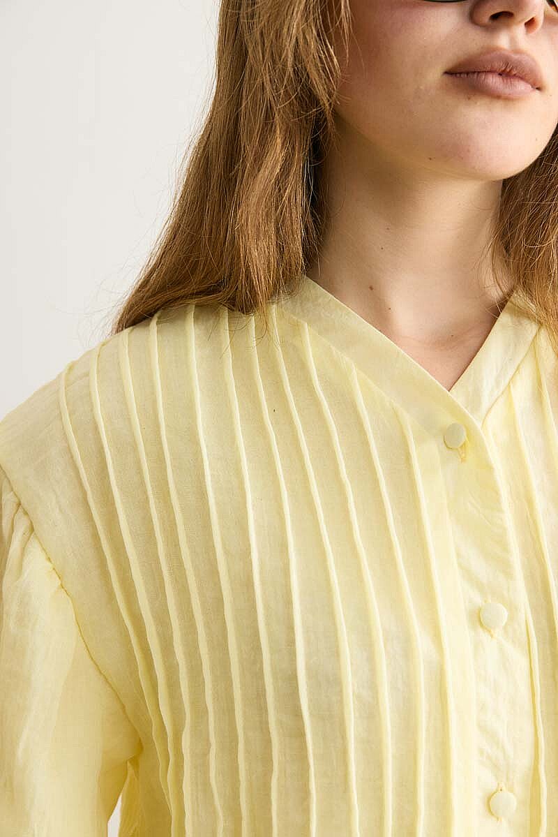 Nervürlü Vual Gömlek Açık Sarı - 7