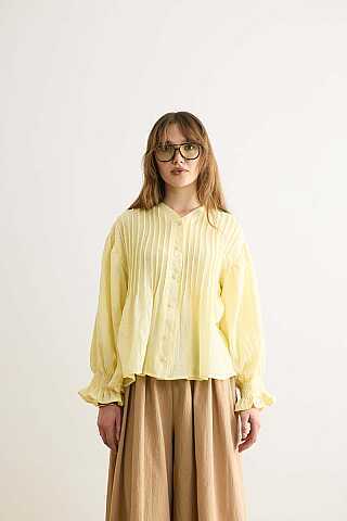 Nervürlü Vual Gömlek Açık Sarı - 3