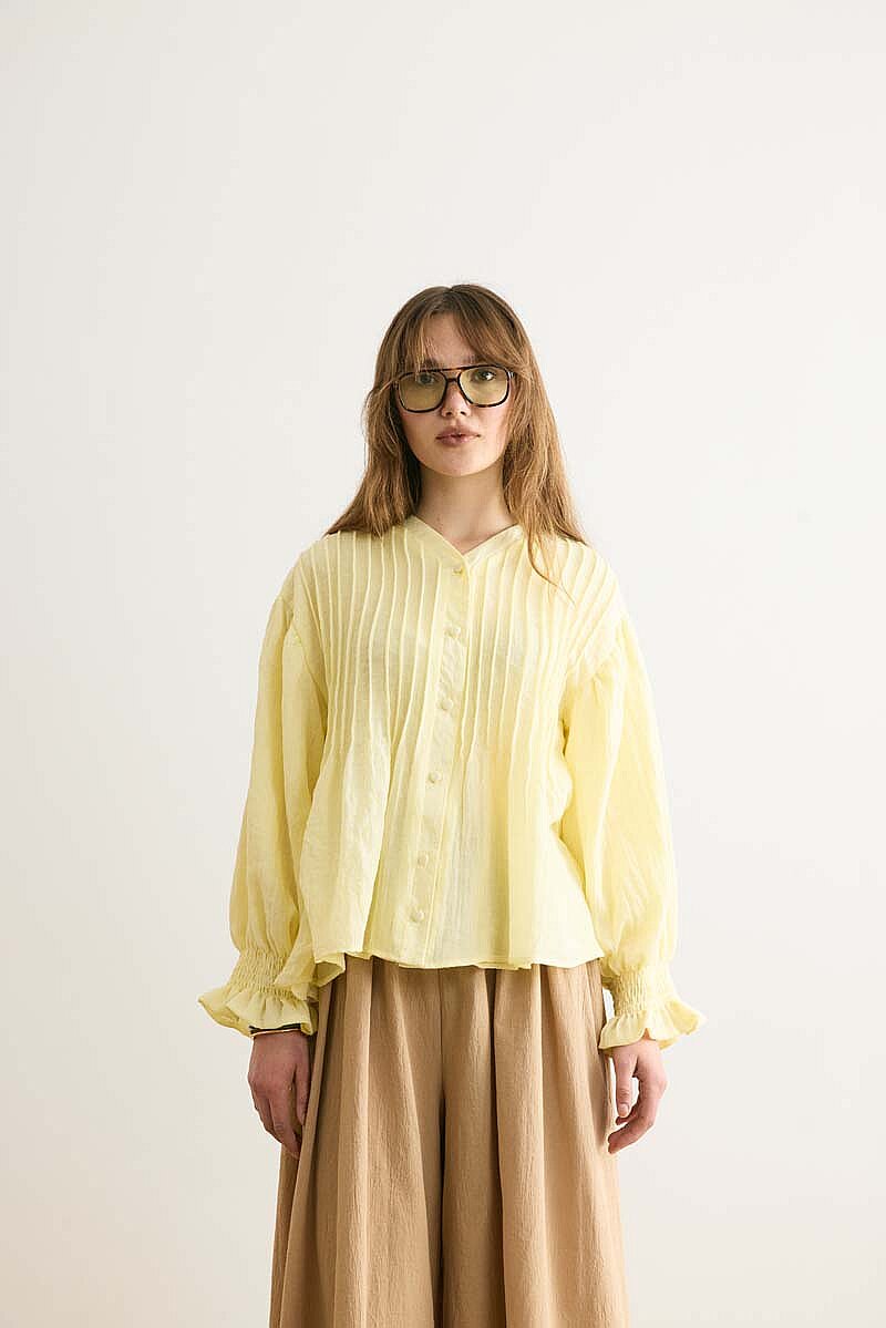 Nervürlü Vual Gömlek Açık Sarı - 3
