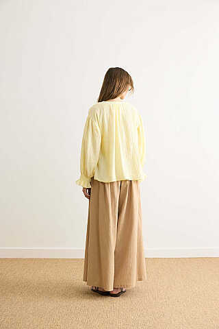 Nervürlü Vual Gömlek Açık Sarı - 8