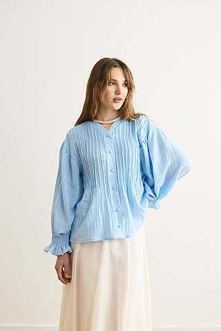 Nervürlü Vual Gömlek Bebe Mavisi - 1