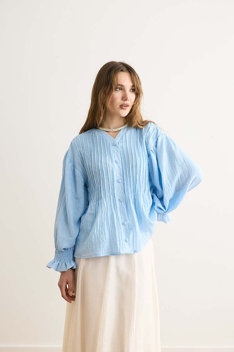 Nervürlü Vual Gömlek Bebe Mavisi 