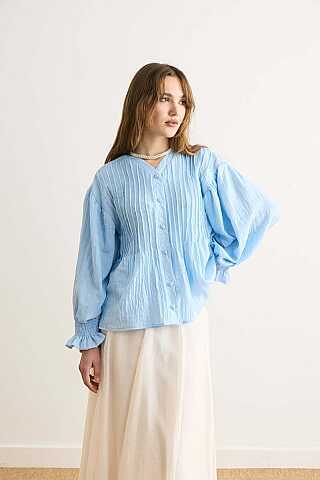 Nervürlü Vual Gömlek Bebe Mavisi - 8