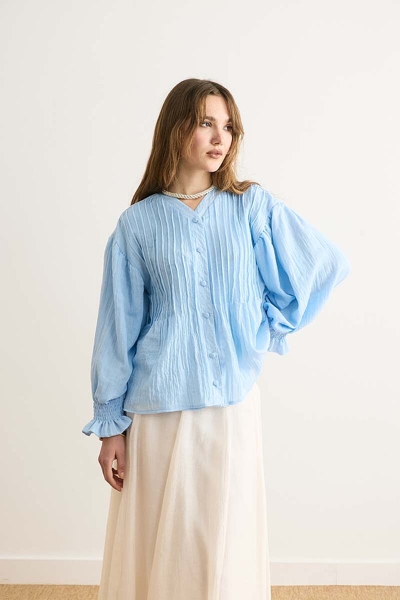 Nervürlü Vual Gömlek Bebe Mavisi - 8