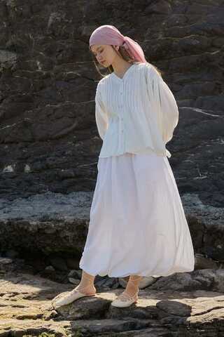 Nervürlü Vual Gömlek Beyaz - 6