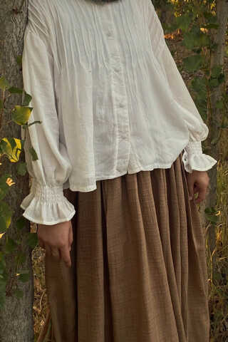 Nervürlü Vual Gömlek Beyaz - 1