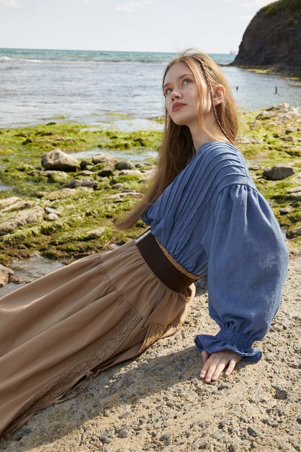 Nervürlü Vual Gömlek İndigo - 4