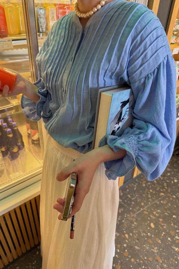 Nervürlü Vual Gömlek Mavi - 6