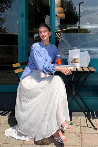 Nervürlü Vual Gömlek Mavi - 4