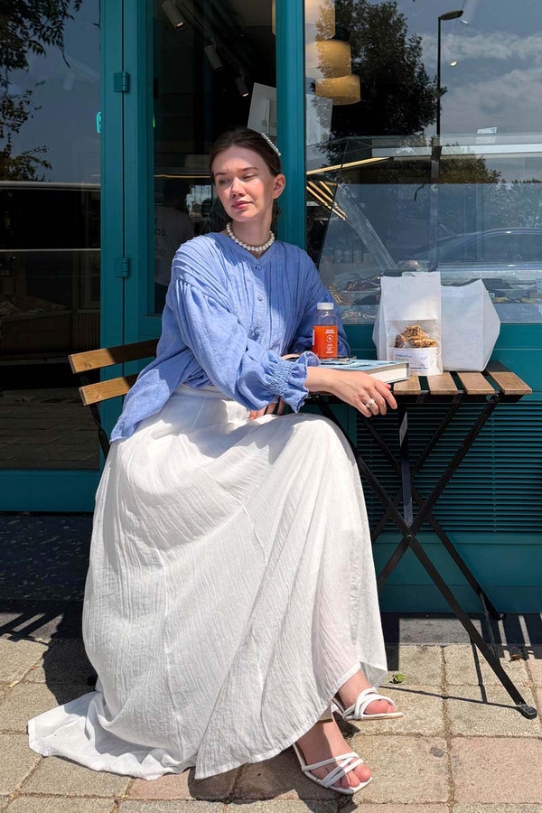 Nervürlü Vual Gömlek Mavi - 4