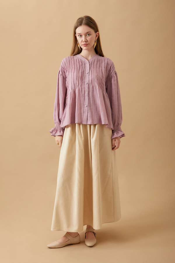 Nervürlü Vual Gömlek Pudra - 10