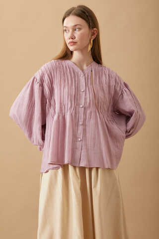 Nervürlü Vual Gömlek Pudra - 9