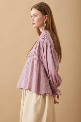 Nervürlü Vual Gömlek Pudra - 12