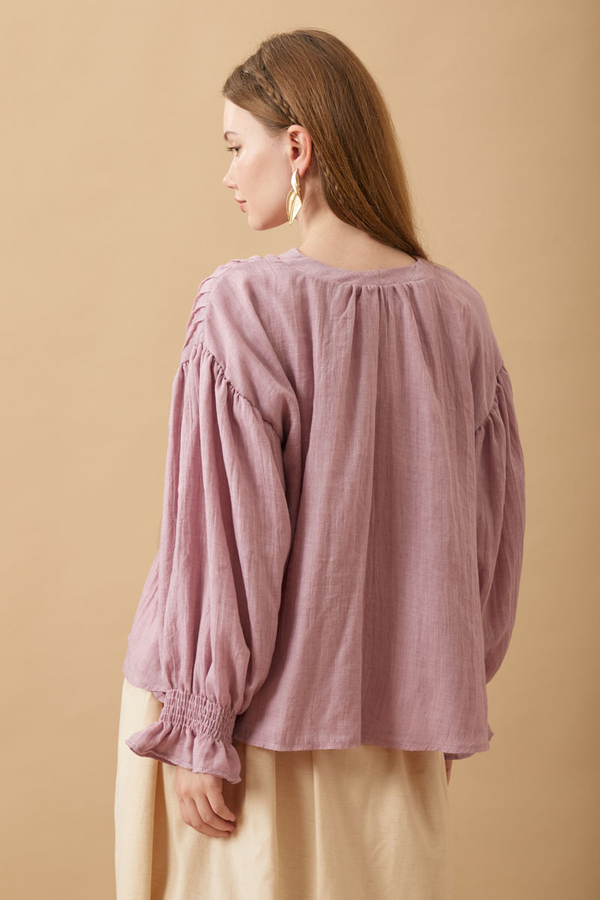 Nervürlü Vual Gömlek Pudra - 21