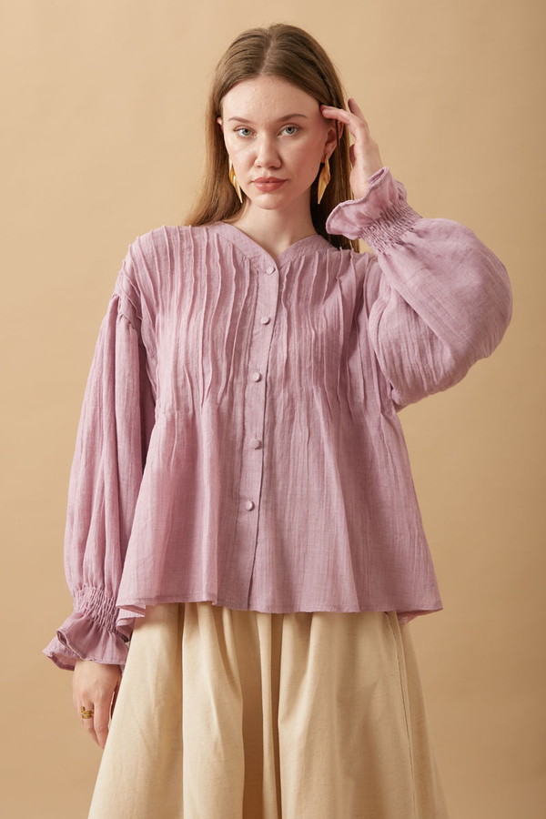 Nervürlü Vual Gömlek Pudra - 15