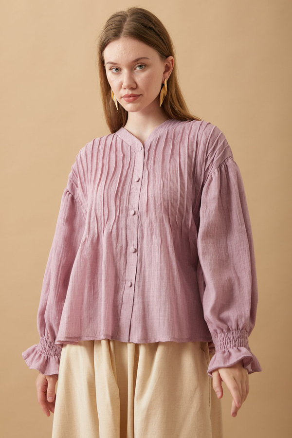 Nervürlü Vual Gömlek Pudra - 16