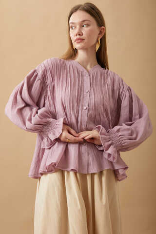 Nervürlü Vual Gömlek Pudra - 17