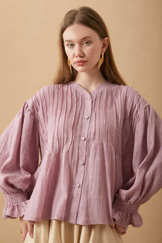 Nervürlü Vual Gömlek Pudra - 18