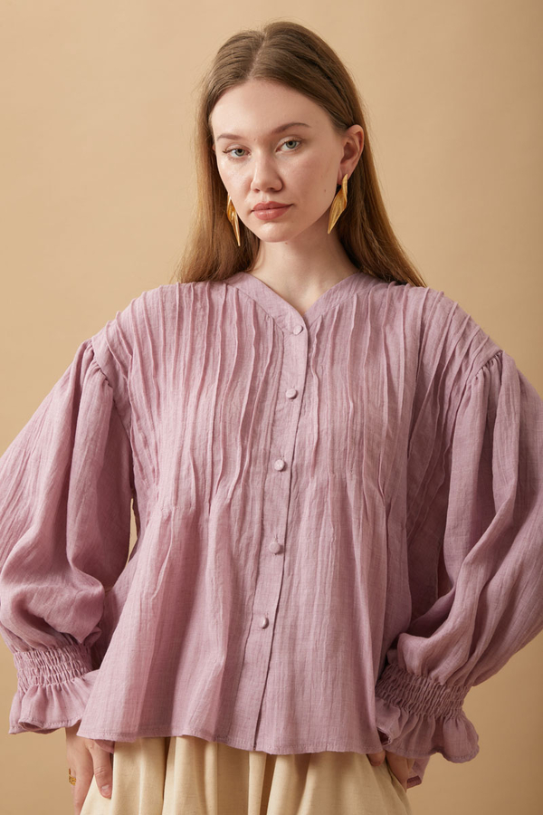 Nervürlü Vual Gömlek Pudra - 18