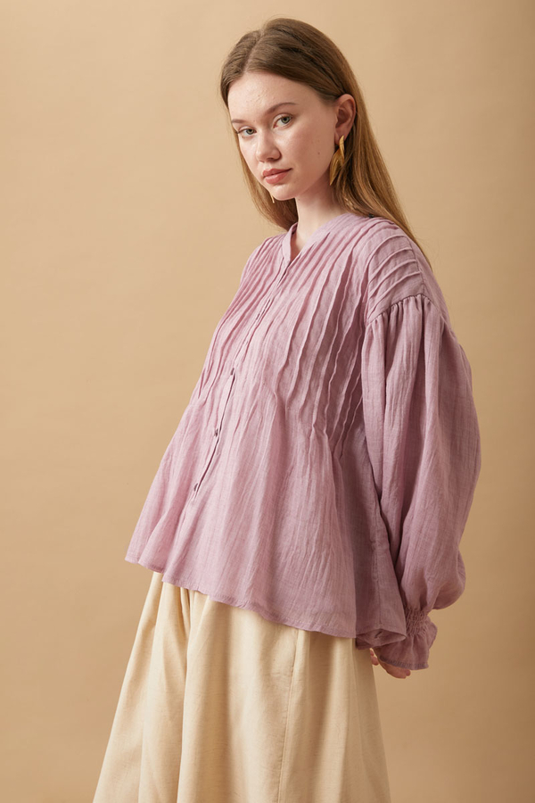 Nervürlü Vual Gömlek Pudra - 19