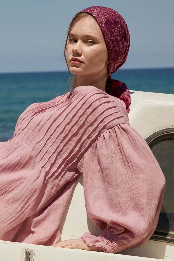 Nervürlü Vual Gömlek Pudra - 7