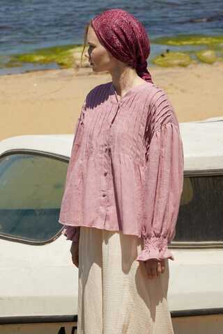 Nervürlü Vual Gömlek Pudra - 5