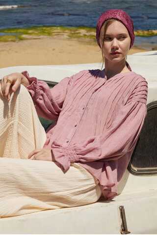 Nervürlü Vual Gömlek Pudra - 2