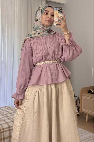 Nervürlü Vual Gömlek Pudra - 1