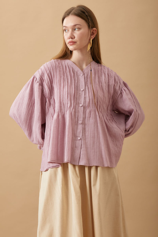 Nervürlü Vual Gömlek Pudra - 9