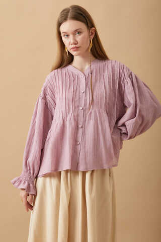 Nervürlü Vual Gömlek Pudra - 11