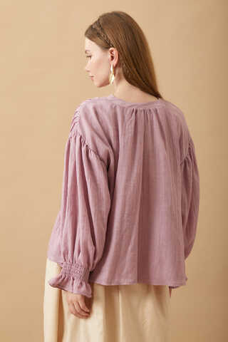 Nervürlü Vual Gömlek Pudra - 21