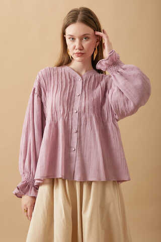 Nervürlü Vual Gömlek Pudra - 15