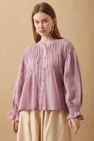 Nervürlü Vual Gömlek Pudra - 16