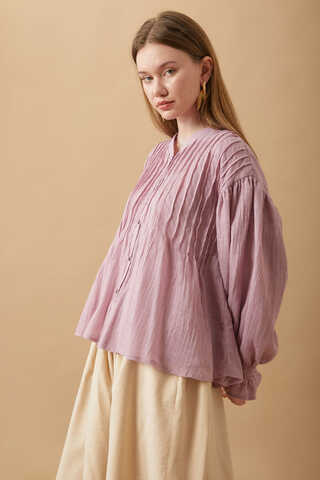 Nervürlü Vual Gömlek Pudra - 19