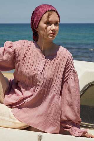 Nervürlü Vual Gömlek Pudra - 8