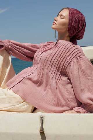 Nervürlü Vual Gömlek Pudra - 4