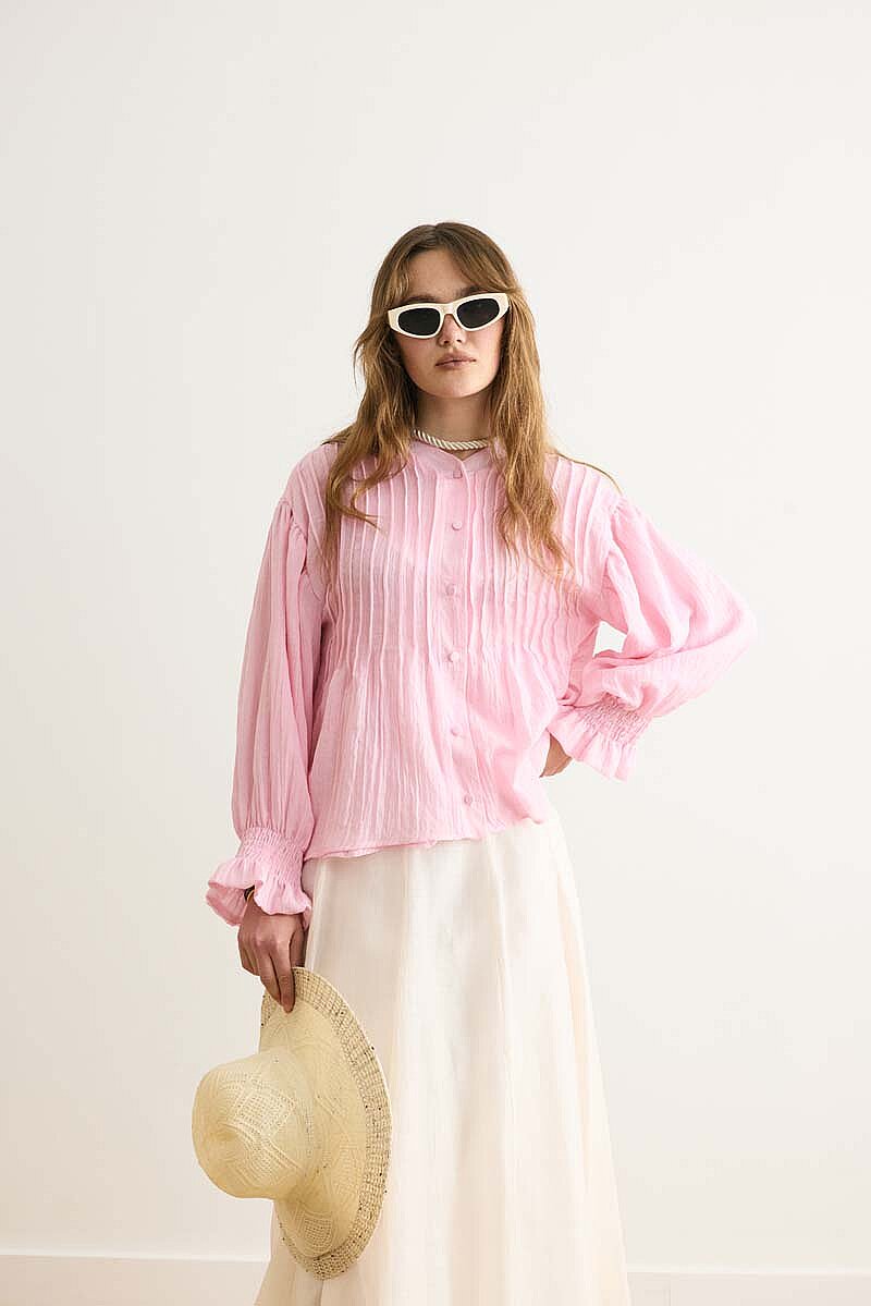 Nervürlü Vual Gömlek Toz Pembe 