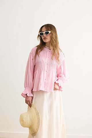 Nervürlü Vual Gömlek Toz Pembe - 2