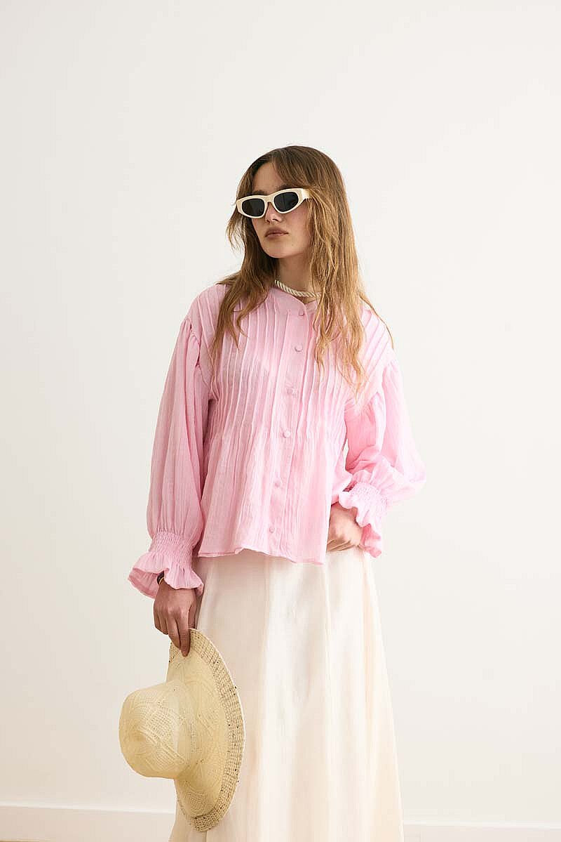 Nervürlü Vual Gömlek Toz Pembe - 2